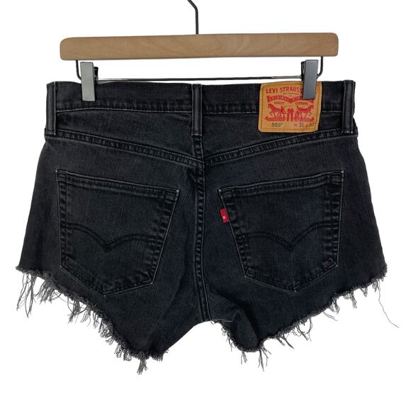 Levi's | 559 Black Denim Custom Cut Off Frayed High Rise Shortie Jean Shorts - Picture 2 of 8